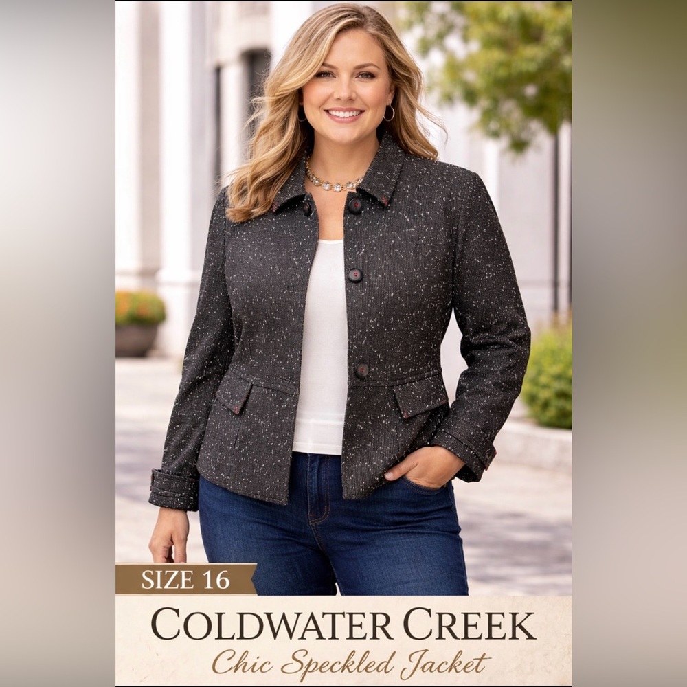 COLDWATER CREEK Bomber Jacket *Sz 16 Nice Weight Black with White Specks